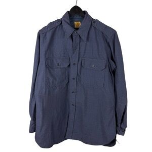 Vintage 1940s Command WW2 Military Uniform Button Up Blue Shirt Size XL